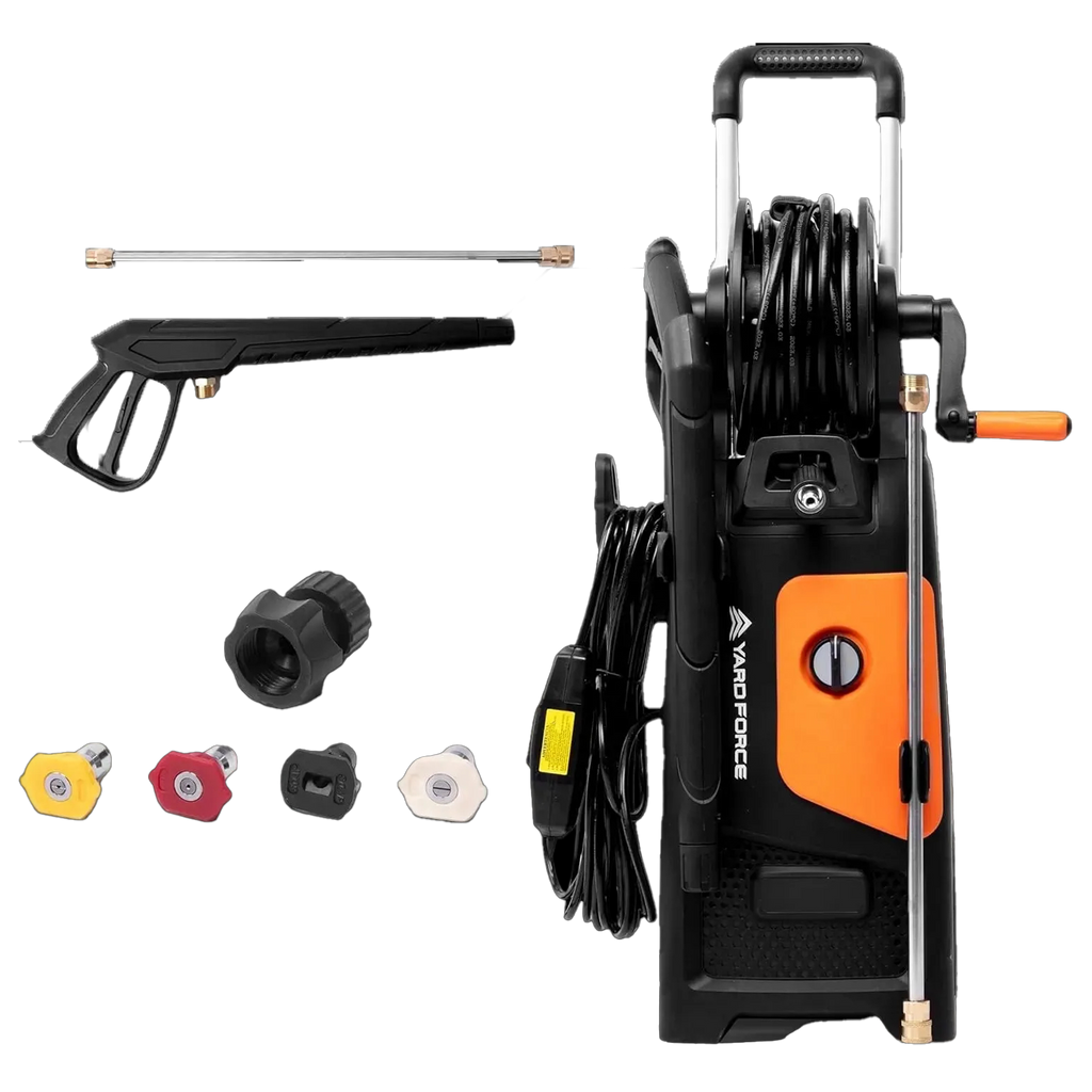 Yard Force 2000 PSI 1.5 GPM Electric Pressure Washer with Built-in Hose Reel & Foam Tank (EW U20)