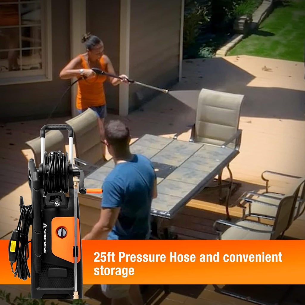 Yard Force Pressure Washer Electric Powered EW U20 - 2000 PSI 2.3 GPM Power Washer with Hose Reel, Portable Washer with 4 Quick Connect Nozzles & 25 FT Hose for Cars, Fences, Patios image 4