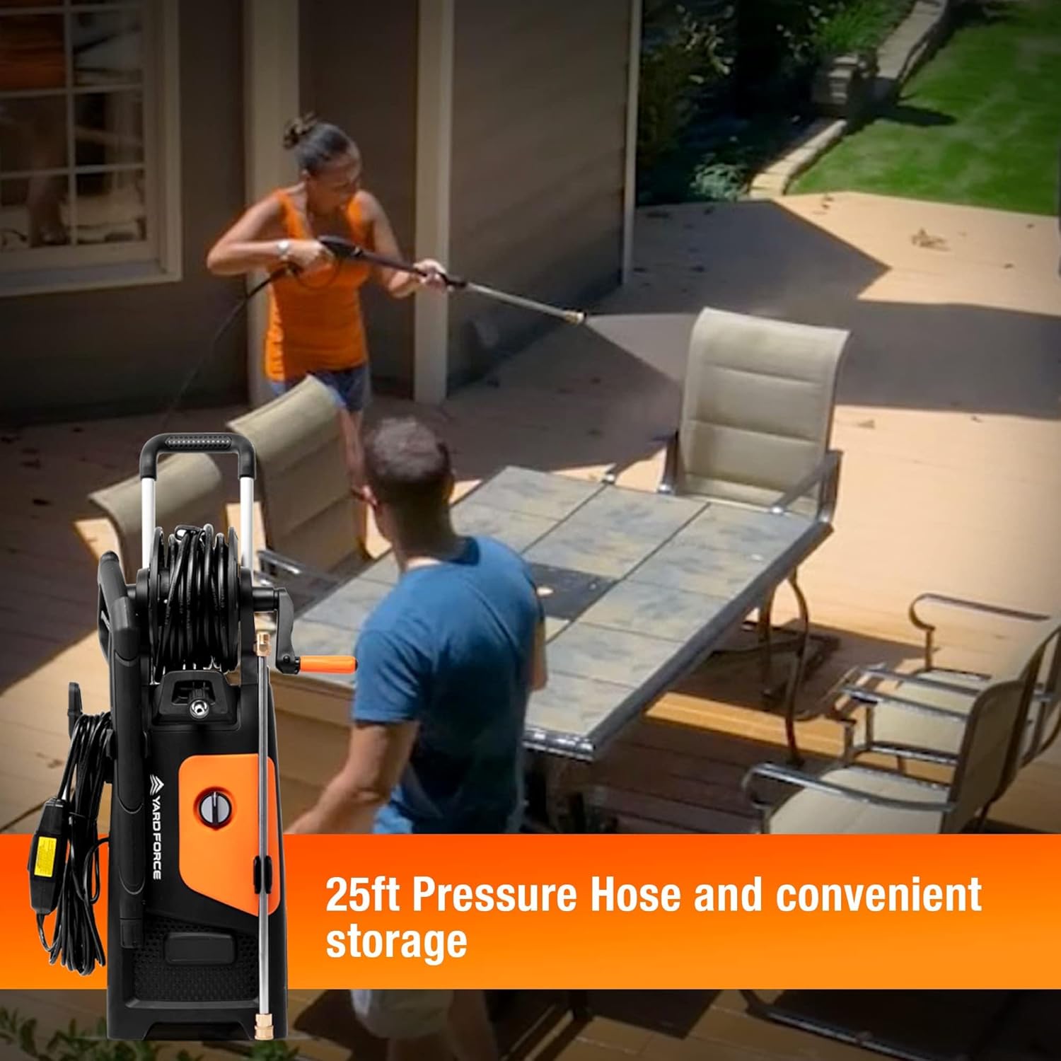 Yard Force Pressure Washer Electric Powered EW U20 - 2000 PSI 2.3 GPM Power Washer with Hose Reel, Portable Washer with 4 Quick Connect Nozzles & 25 FT Hose for Cars, Fences, Patios image 4
