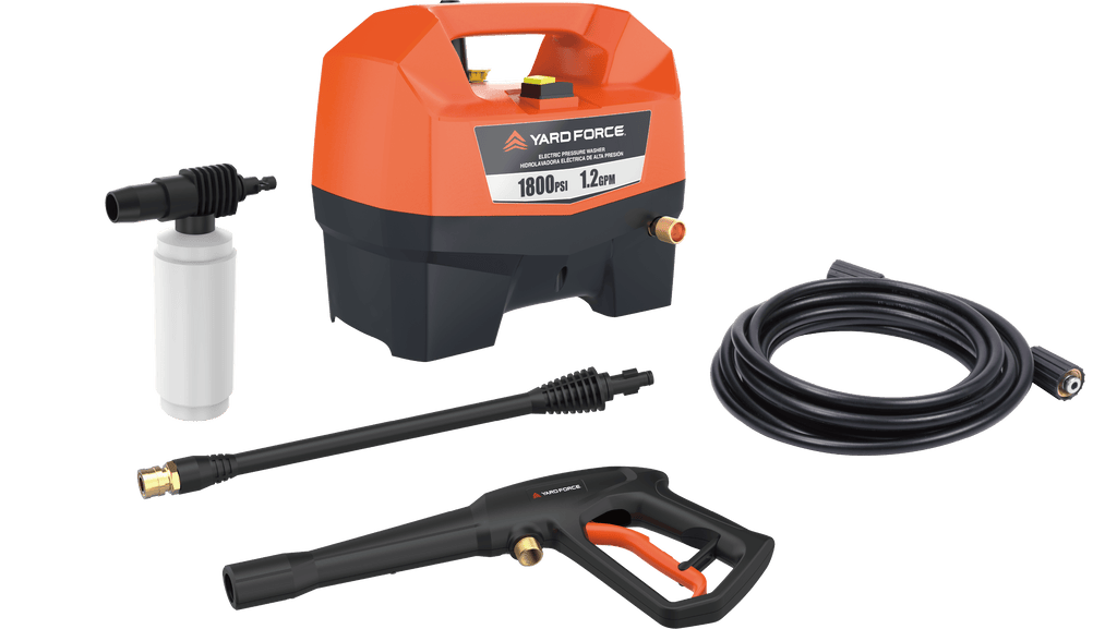 Yard Force YF1800 Electric Pressure Washer, 1800 PSI 1.2 GPM, 13 Amp, with Foam Cannon, 15° & Turbo Nozzles, 20 ft Hose