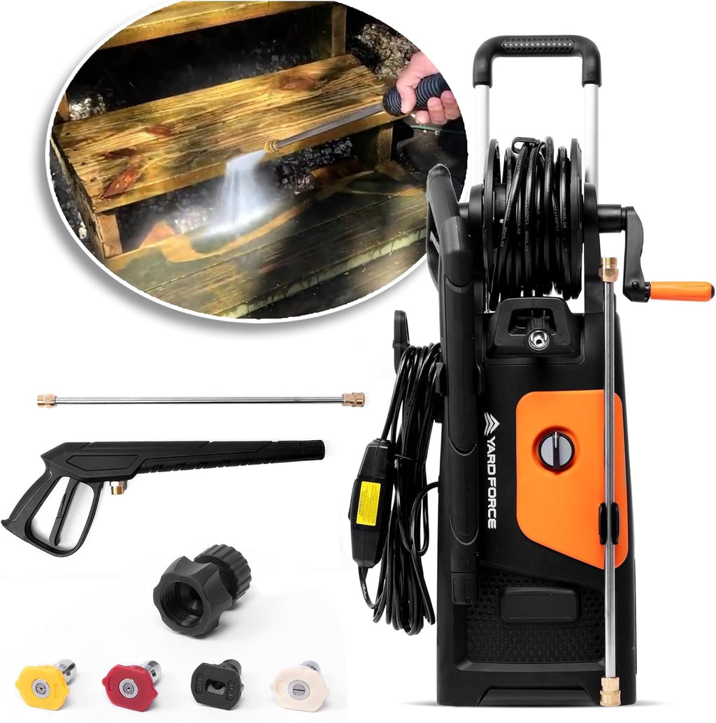 Yard Force Pressure Washer Electric Powered EW U20 - 2000 PSI 2.3 GPM Power Washer with Hose Reel, Portable Washer with 4 Quick Connect Nozzles & 25 FT Hose for Cars, Fences, Patios image 6
