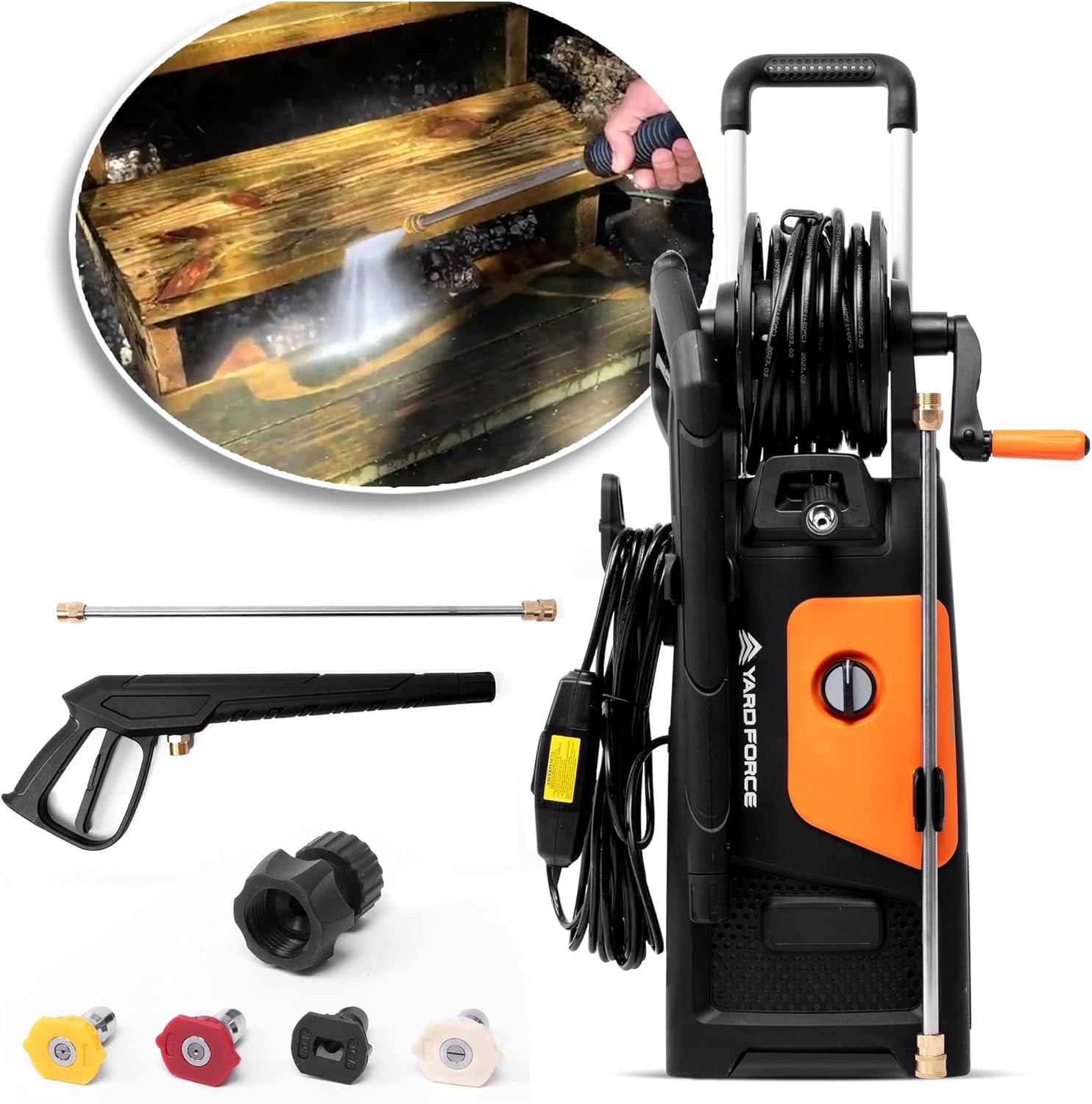 Yard Force Pressure Washer Electric Powered EW U20 - 2000 PSI 2.3 GPM Power Washer with Hose Reel, Portable Washer with 4 Quick Connect Nozzles & 25 FT Hose for Cars, Fences, Patios image 6